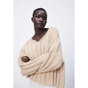 Zara Ribbed Knit Sweater - Taupe Brown